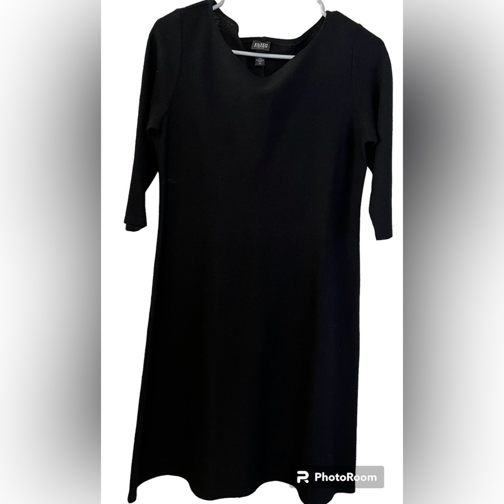 Eileen Fisher Black Wool Pull On Dress, Size PS